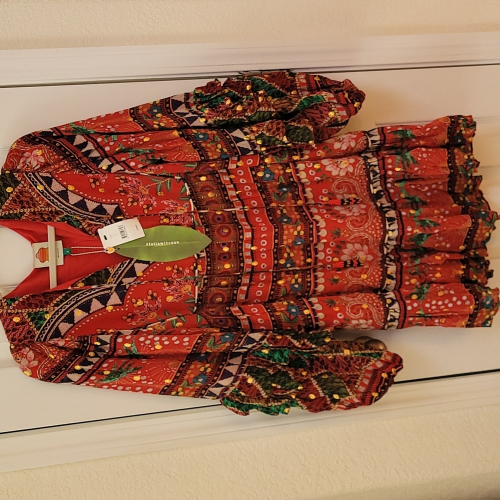 NWT Farm Rio Tropical Shine Dress In Red - Picture 7 of 16
